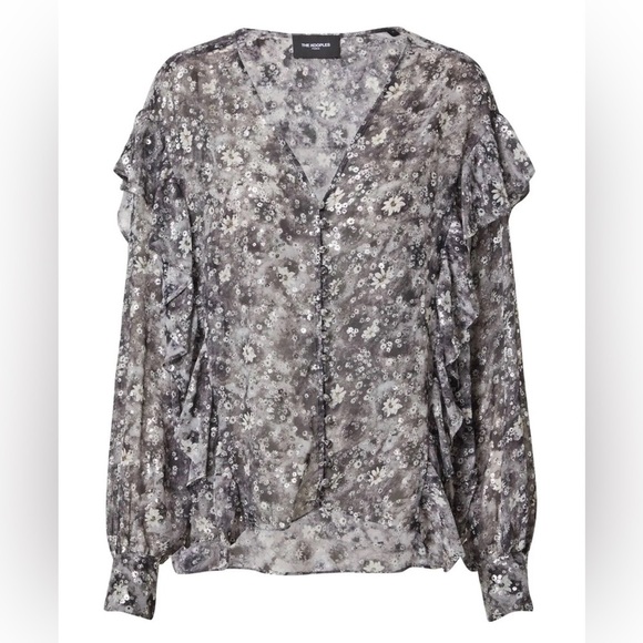 The Kooples Paris Women's Long Sleeve Button Down Floral Ruffle Blouse EU 2/ S - Picture 2 of 12